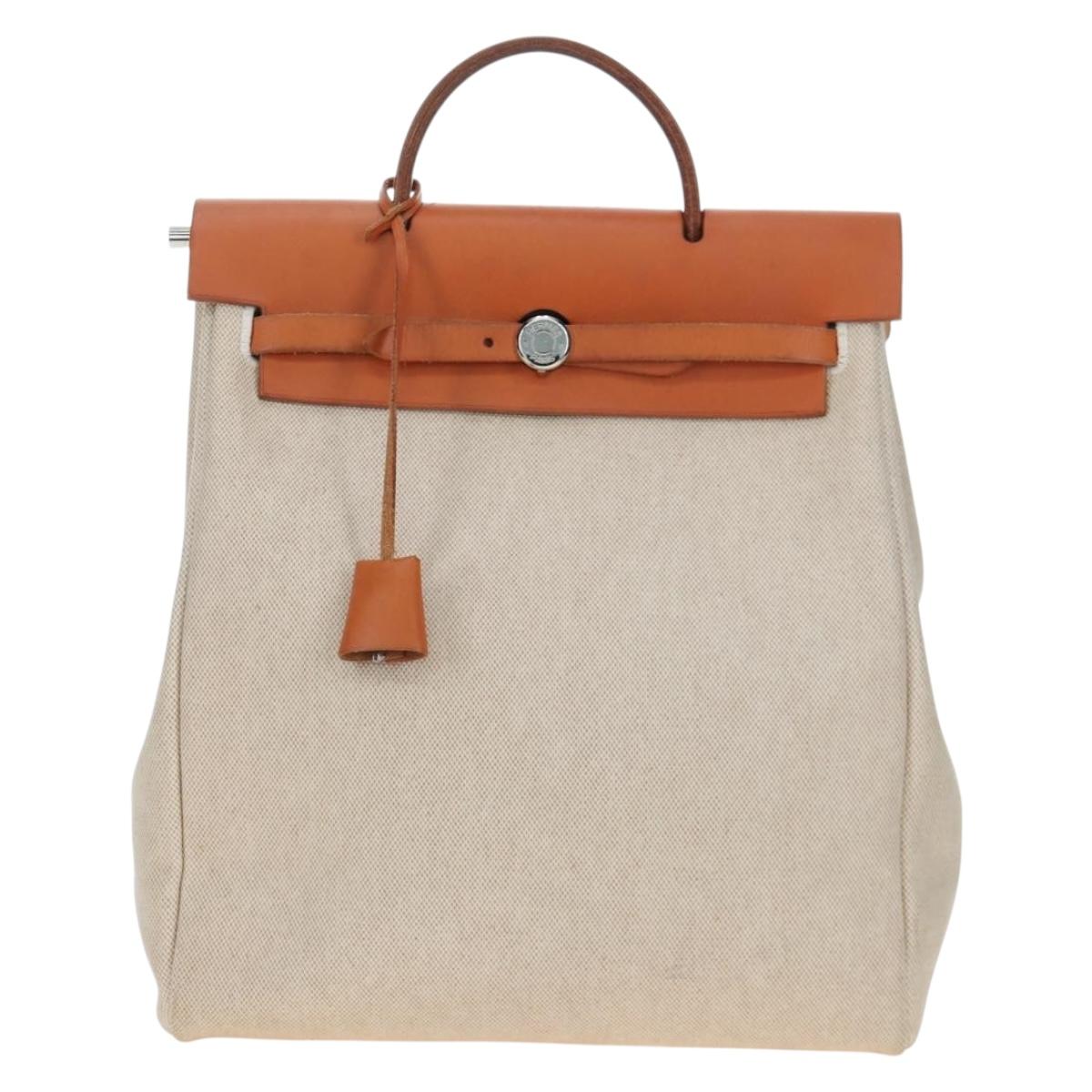 HERMES Herbag Sac A Dos Backpack Canvas 2way Beige Silver Auth 198271V
