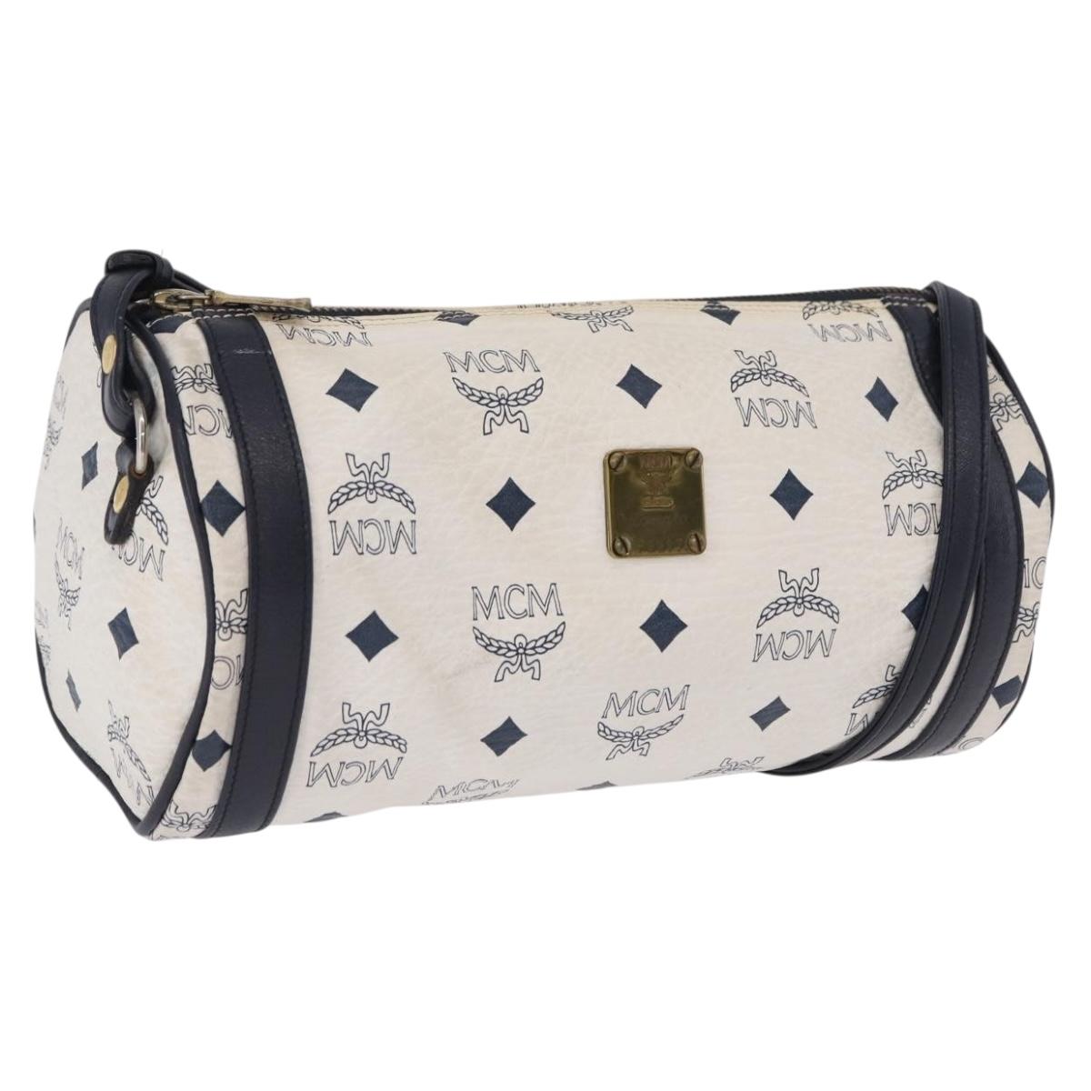 MCM Vicetos Logogram Shoulder Bag PVC White Gold Auth 198277