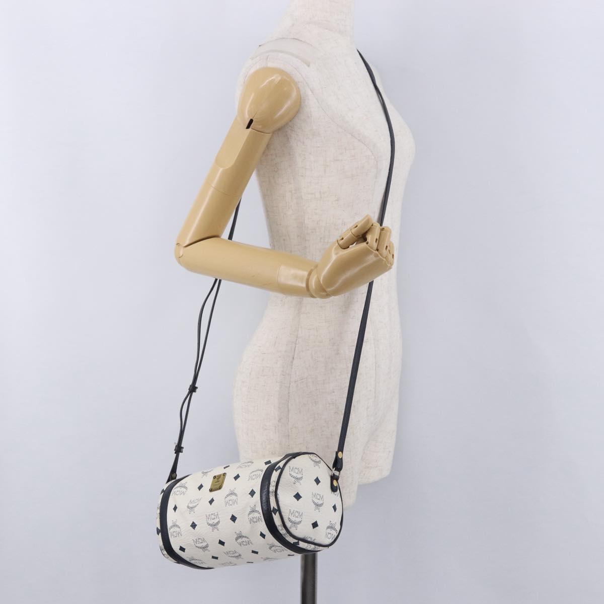 MCM Vicetos Logogram Shoulder Bag PVC White Gold Auth 198277