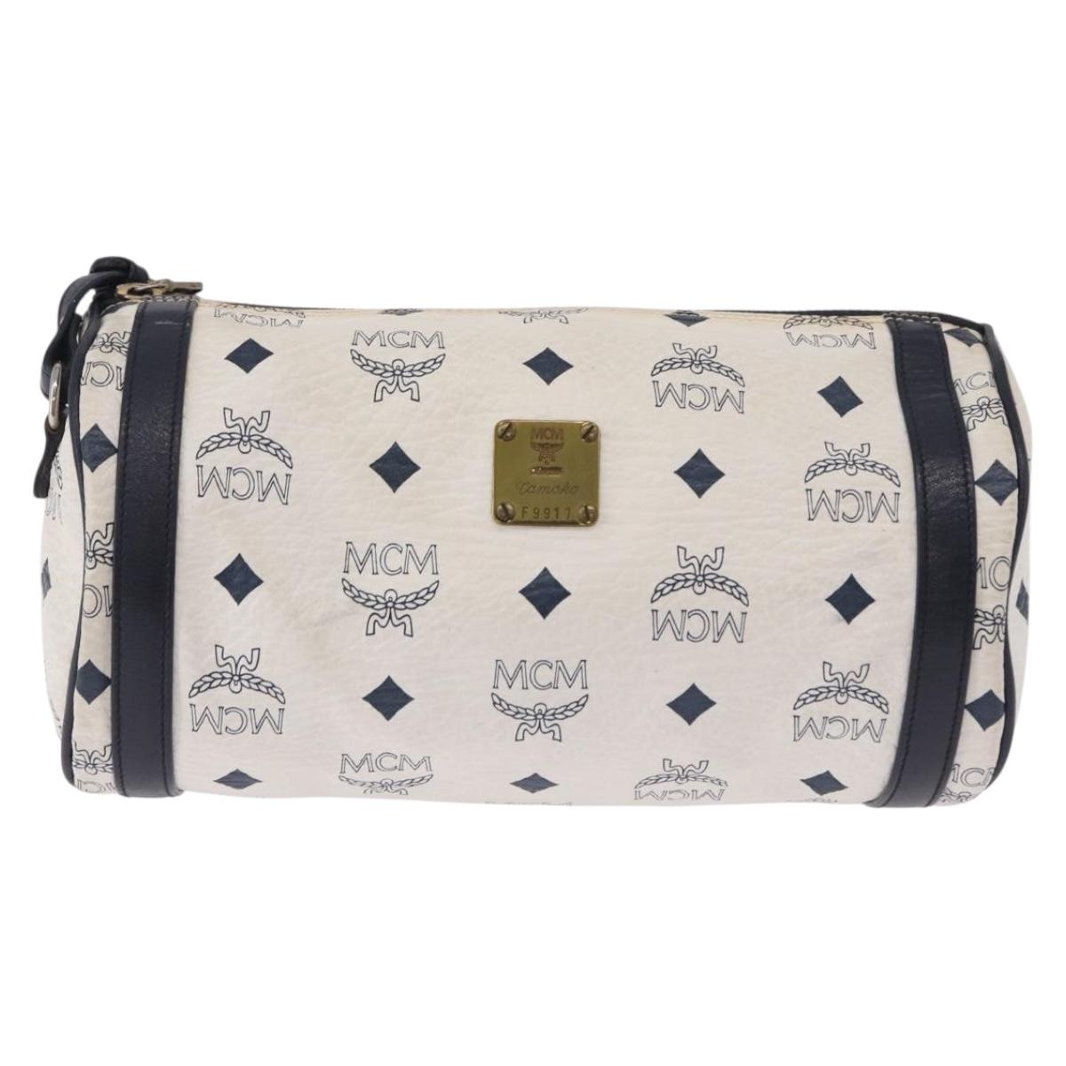 MCM Vicetos Logogram Shoulder Bag PVC White Gold Auth 198277
