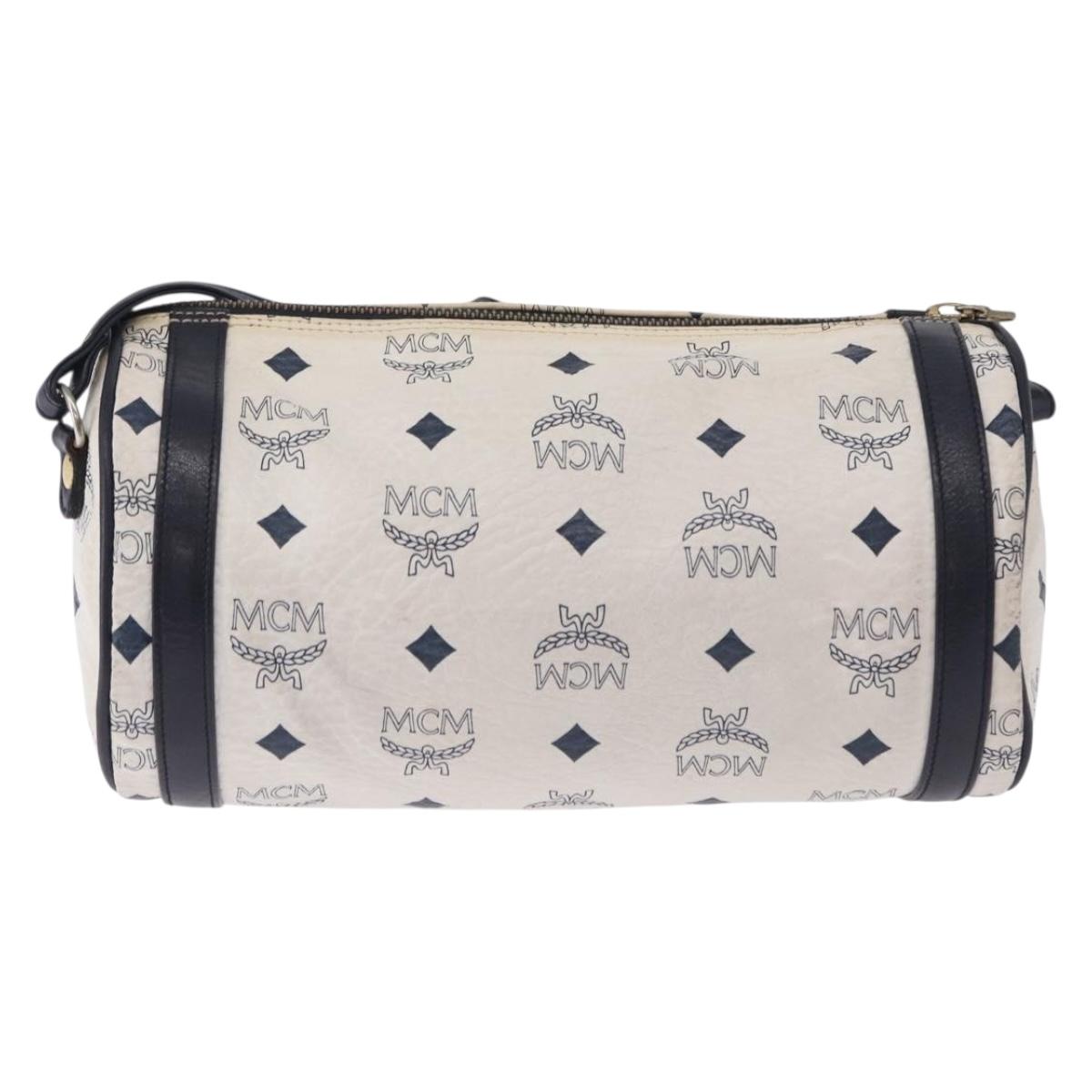 MCM Vicetos Logogram Shoulder Bag PVC White Gold Auth 198277