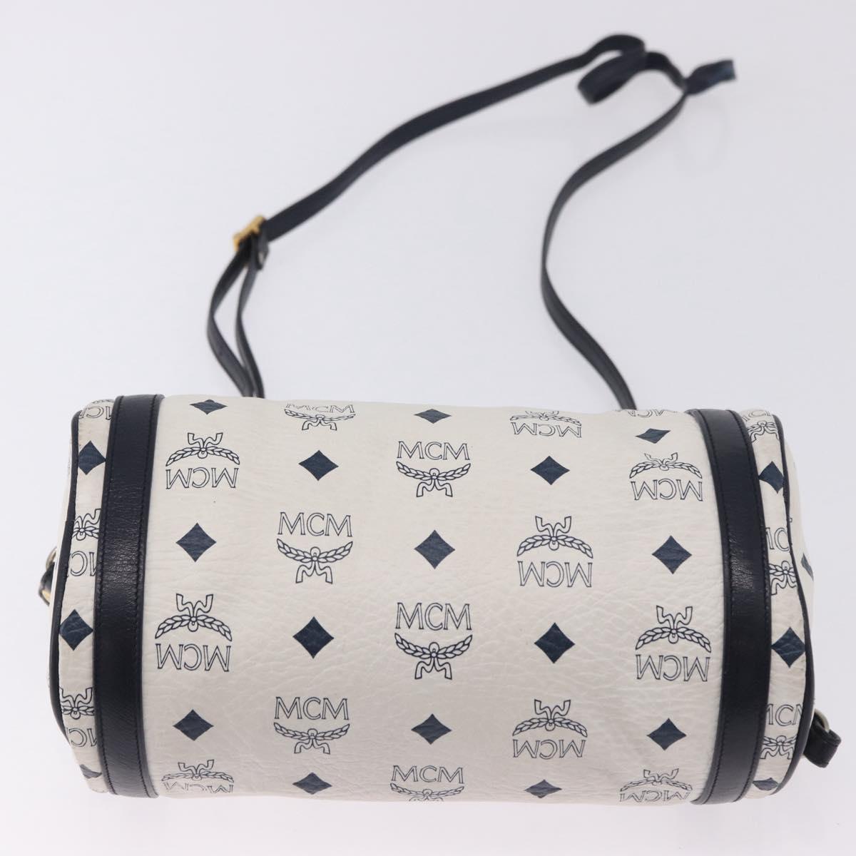 MCM Vicetos Logogram Shoulder Bag PVC White Gold Auth 198277