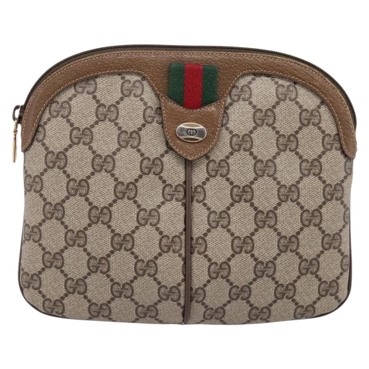 GUCCI GG Supreme Web Sherry Line Bag PVC Beige Gold 68 02 047 Auth 198279