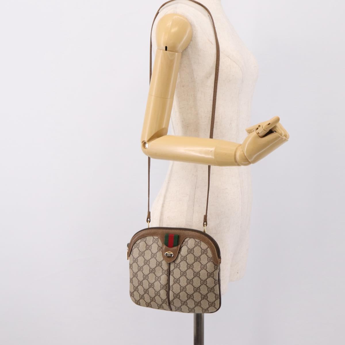 GUCCI GG Supreme Web Sherry Line Bag PVC Beige Gold 68 02 047 Auth 198279