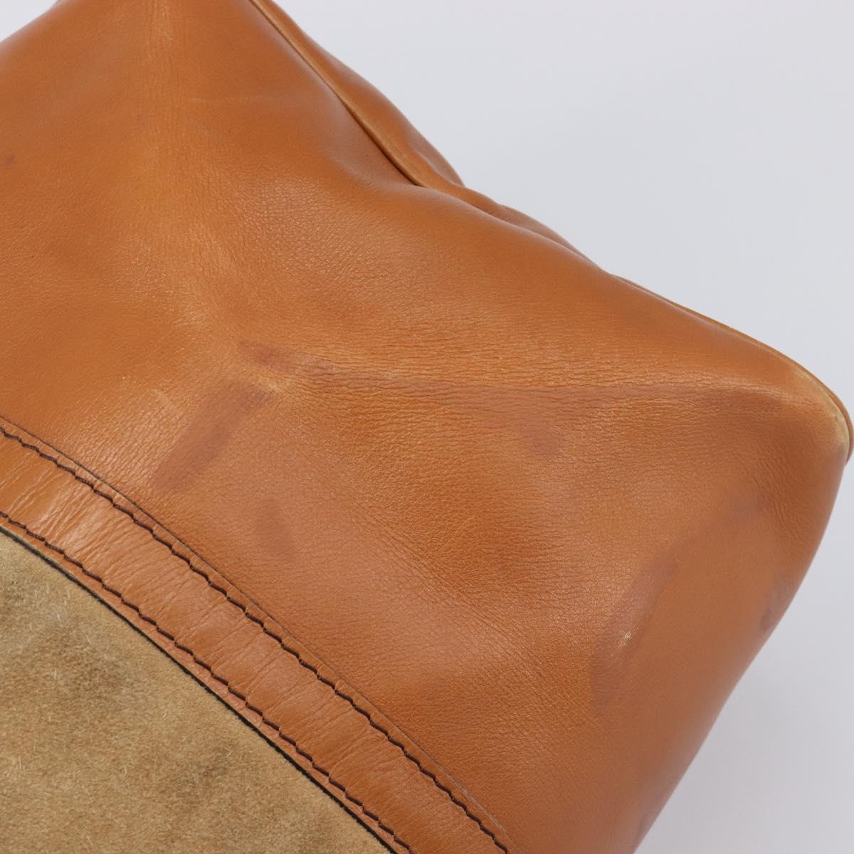 Christian Dior Boston Bag Suede Leather Gold Brown Auth 198280