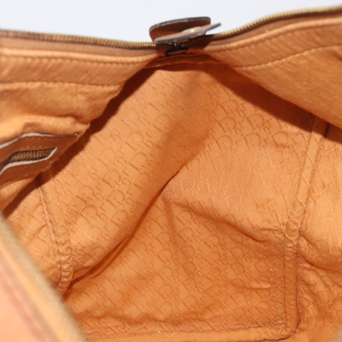 Christian Dior Boston Bag Suede Leather Gold Brown Auth 198280