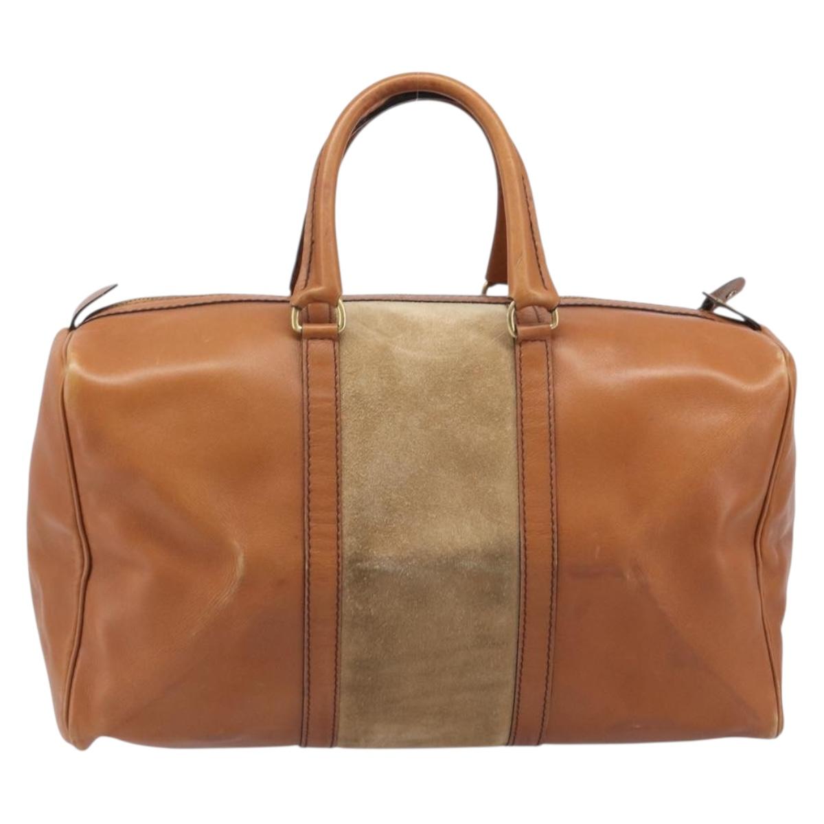 Christian Dior Boston Bag Suede Leather Gold Brown Auth 198280