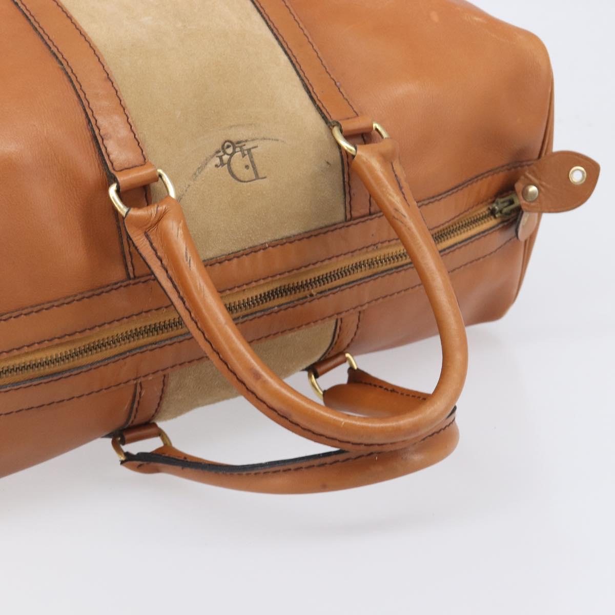 Christian Dior Boston Bag Suede Leather Gold Brown Auth 198280