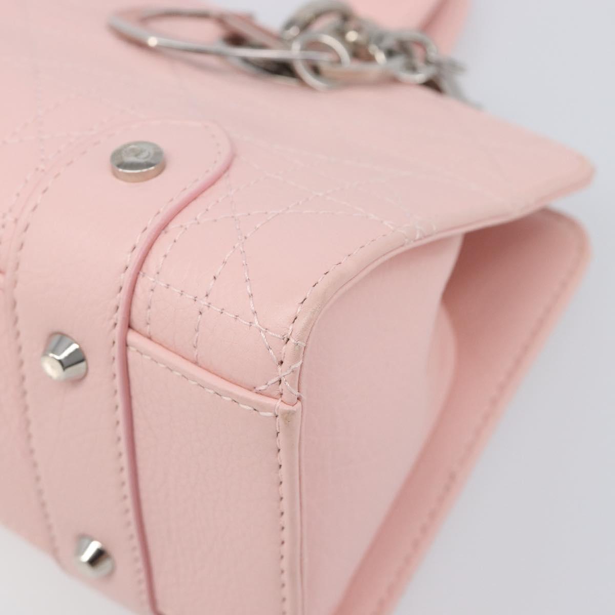 Christian Dior Cannage Lady D Joy Hand Bag Leather Pink Silver Auth 198283SAM