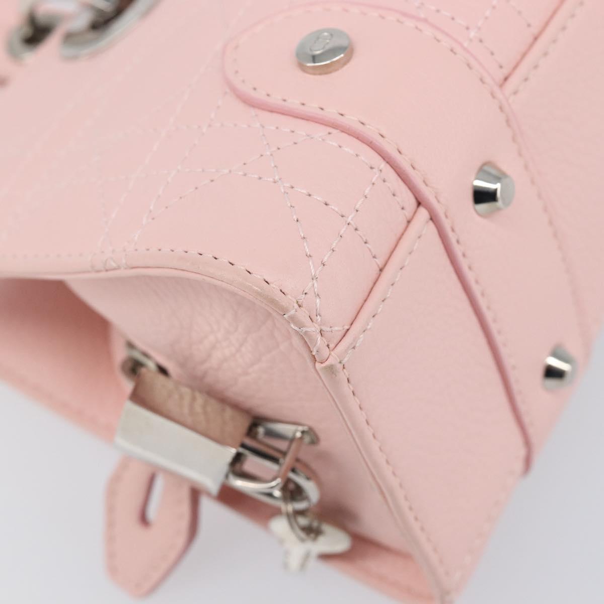 Christian Dior Cannage Lady D Joy Hand Bag Leather Pink Silver Auth 198283SAM