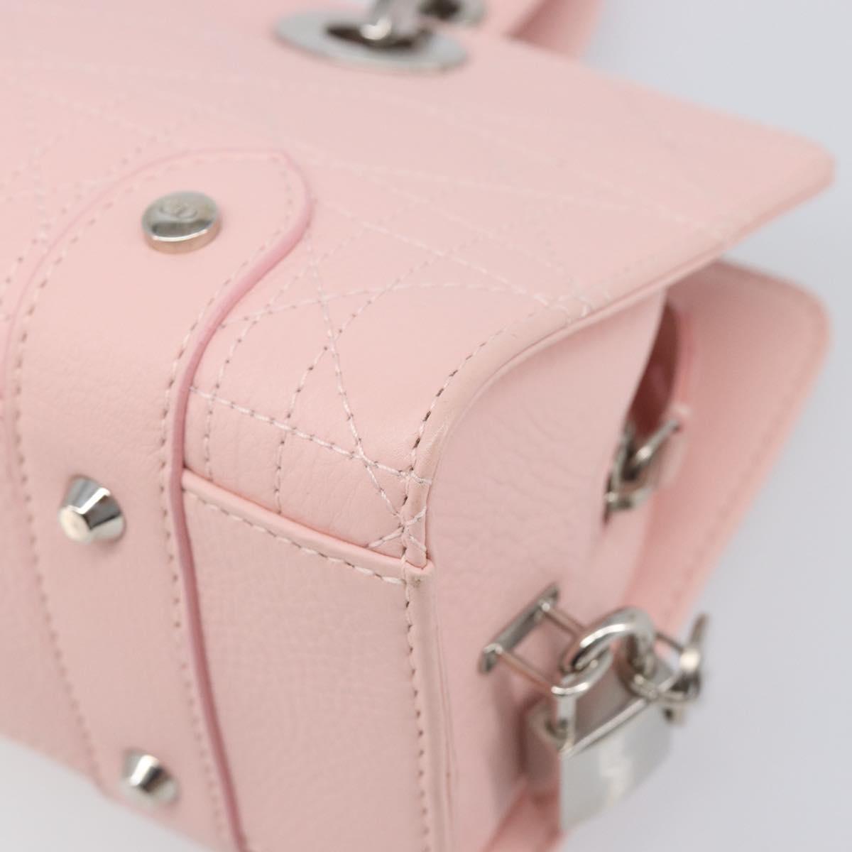 Christian Dior Cannage Lady D Joy Hand Bag Leather Pink Silver Auth 198283SAM