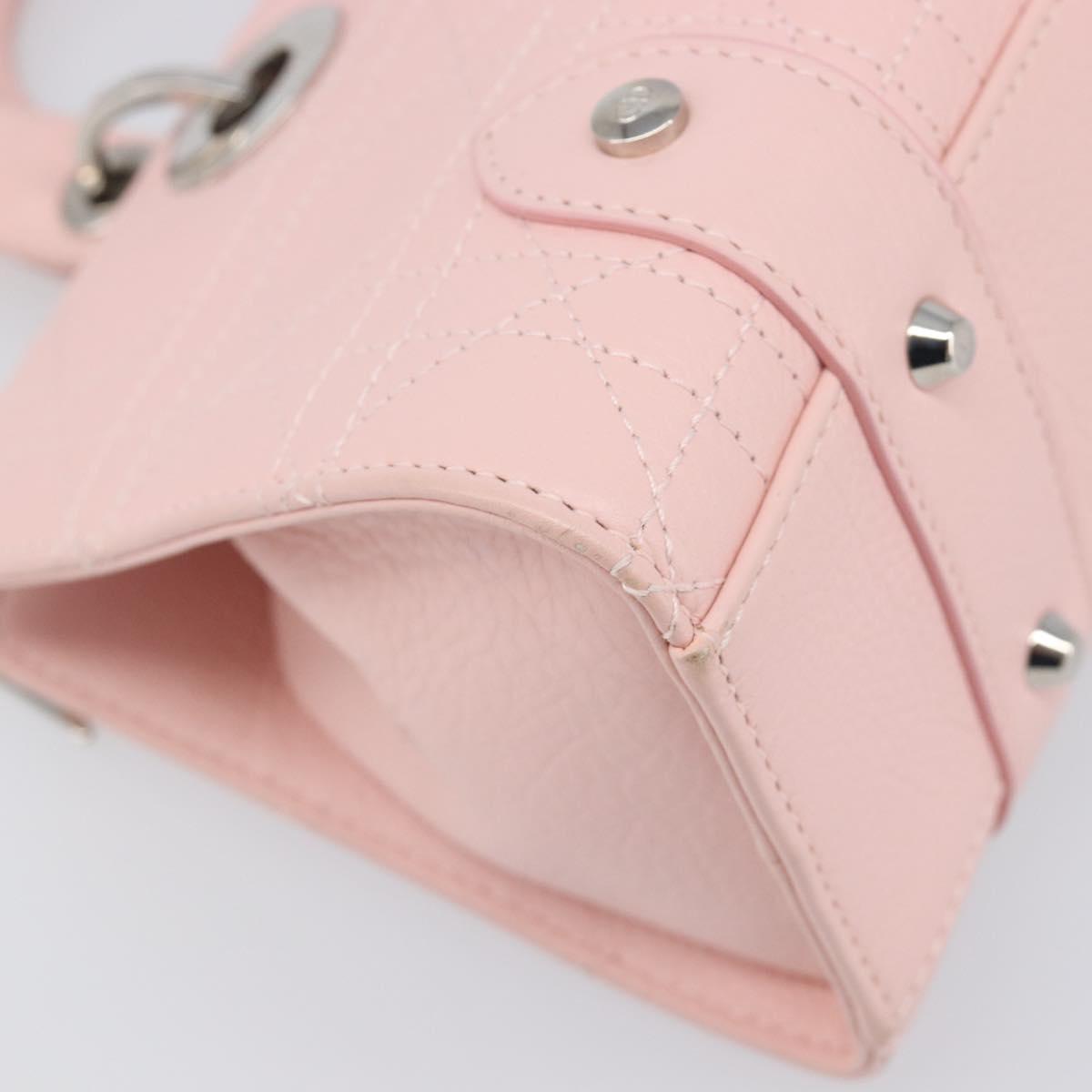 Christian Dior Cannage Lady D Joy Hand Bag Leather Pink Silver Auth 198283SAM