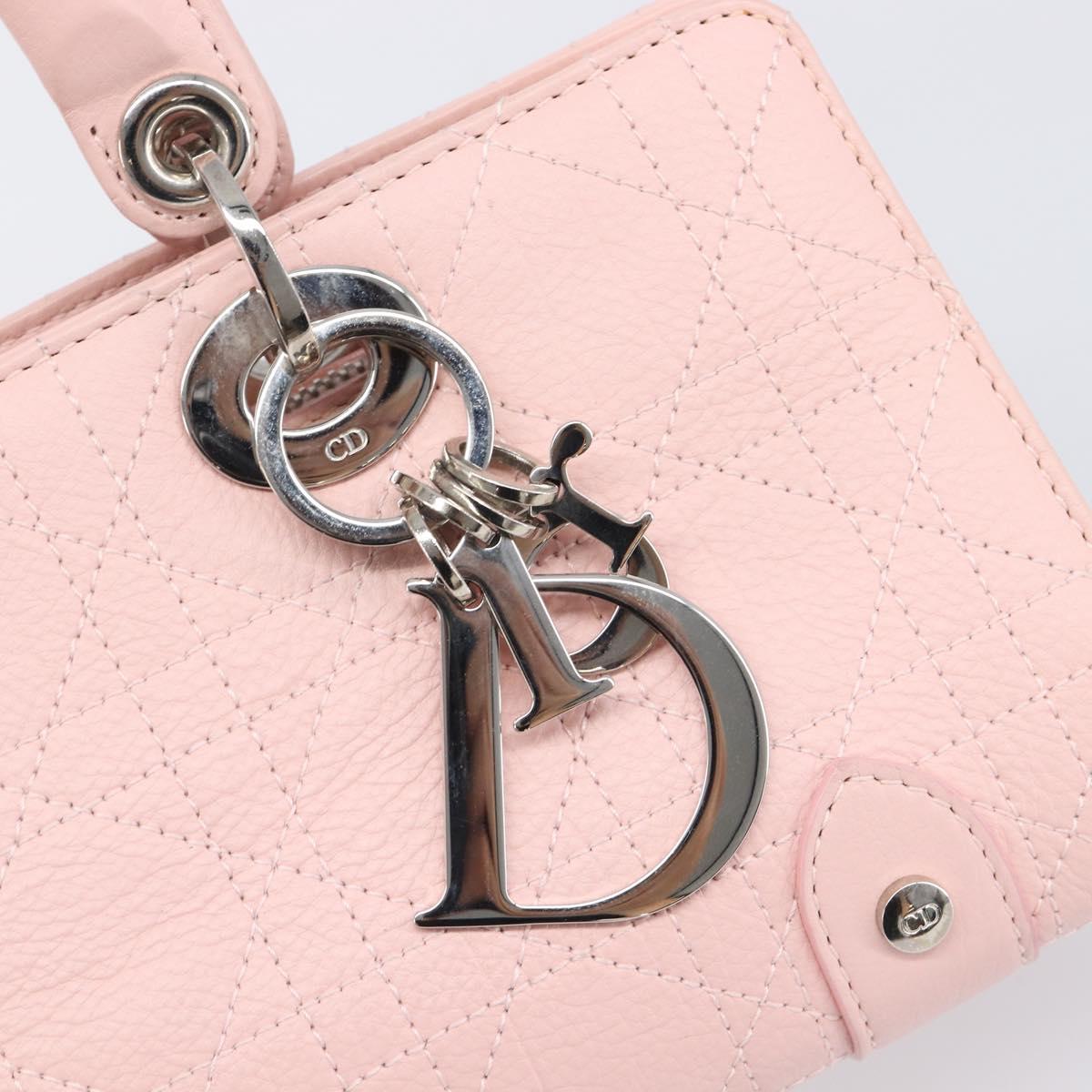 Christian Dior Cannage Lady D Joy Hand Bag Leather Pink Silver Auth 198283SAM