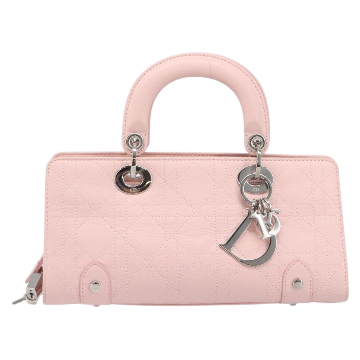 Christian Dior Cannage Lady D Joy Hand Bag Leather Pink Silver Auth 198283SAM
