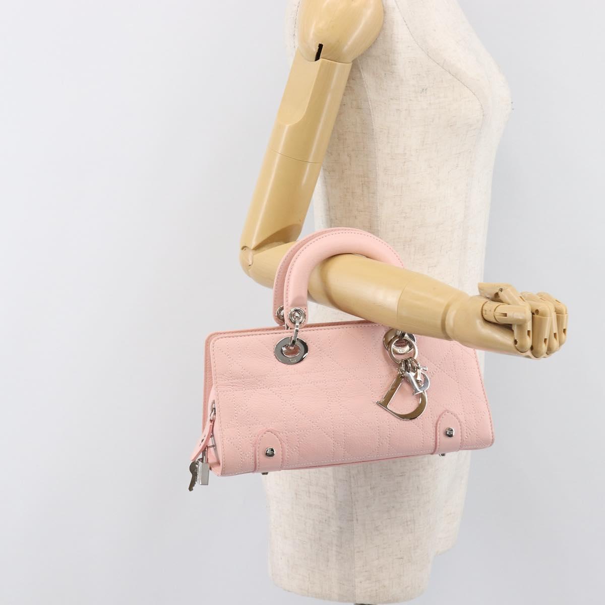 Christian Dior Cannage Lady D Joy Hand Bag Leather Pink Silver Auth 198283SAM