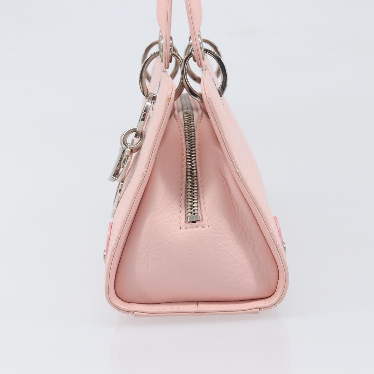 Christian Dior Cannage Lady D Joy Hand Bag Leather Pink Silver Auth 198283SAM