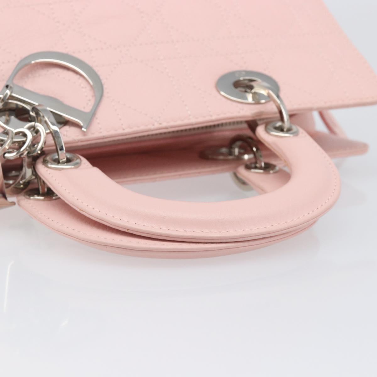 Christian Dior Cannage Lady D Joy Hand Bag Leather Pink Silver Auth 198283SAM