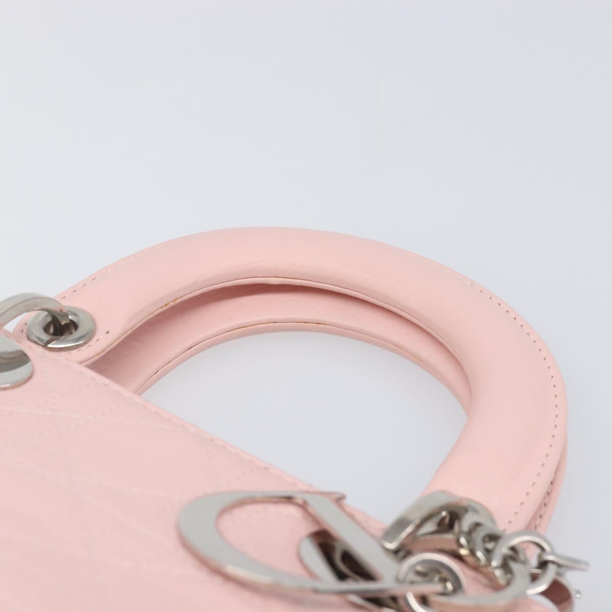Christian Dior Cannage Lady D Joy Hand Bag Leather Pink Silver Auth 198283SAM