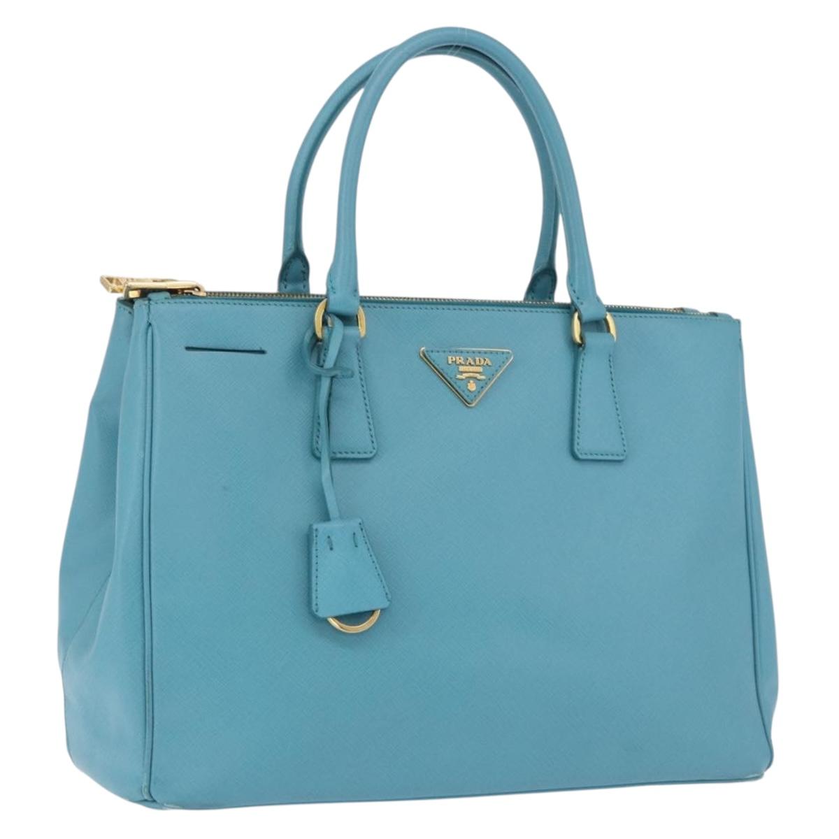 PRADA Galleria Hand Bag Saffiano leather Turquoise Blue Gold Auth 198284V