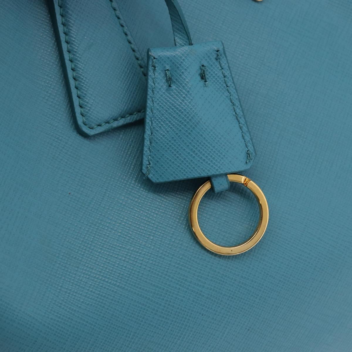 PRADA Galleria Hand Bag Saffiano leather Turquoise Blue Gold Auth 198284V