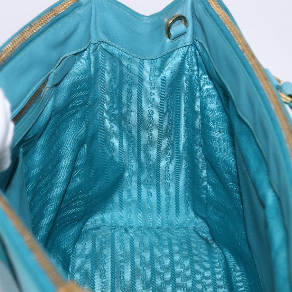PRADA Galleria Hand Bag Saffiano leather Turquoise Blue Gold Auth 198284V