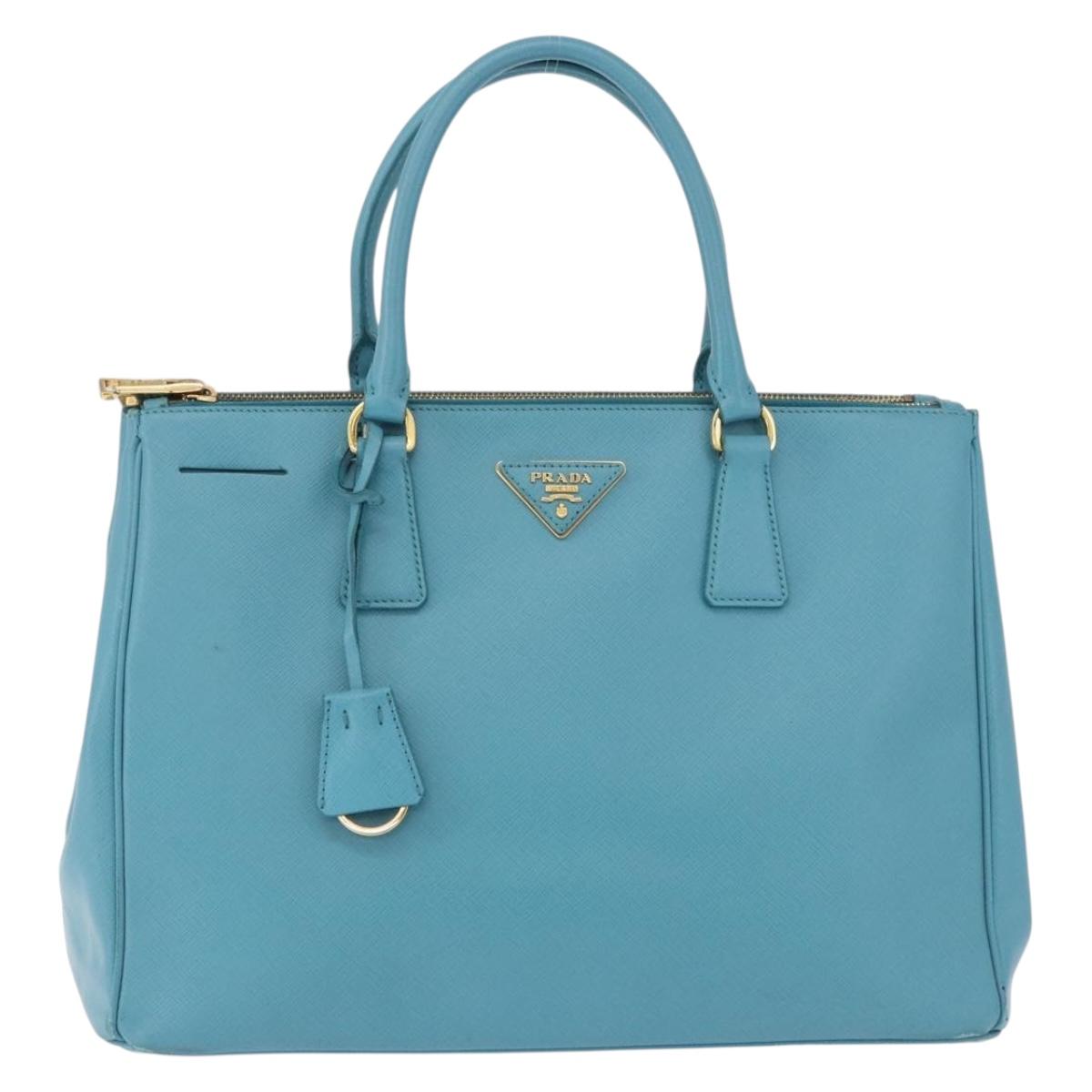 PRADA Galleria Hand Bag Saffiano leather Turquoise Blue Gold Auth 198284V