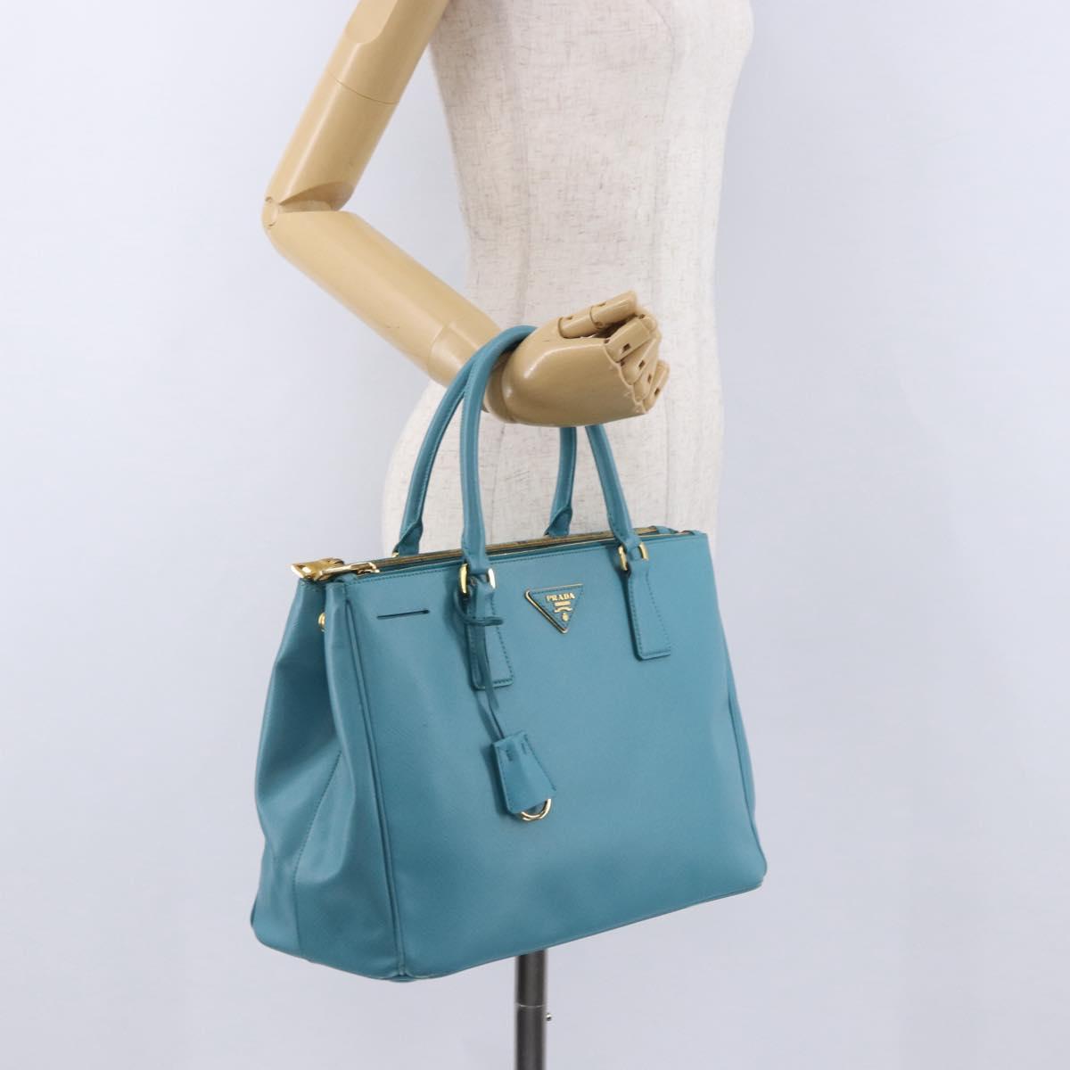 PRADA Galleria Hand Bag Saffiano leather Turquoise Blue Gold Auth 198284V