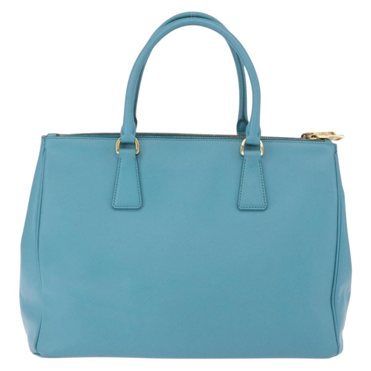 PRADA Galleria Hand Bag Saffiano leather Turquoise Blue Gold Auth 198284V