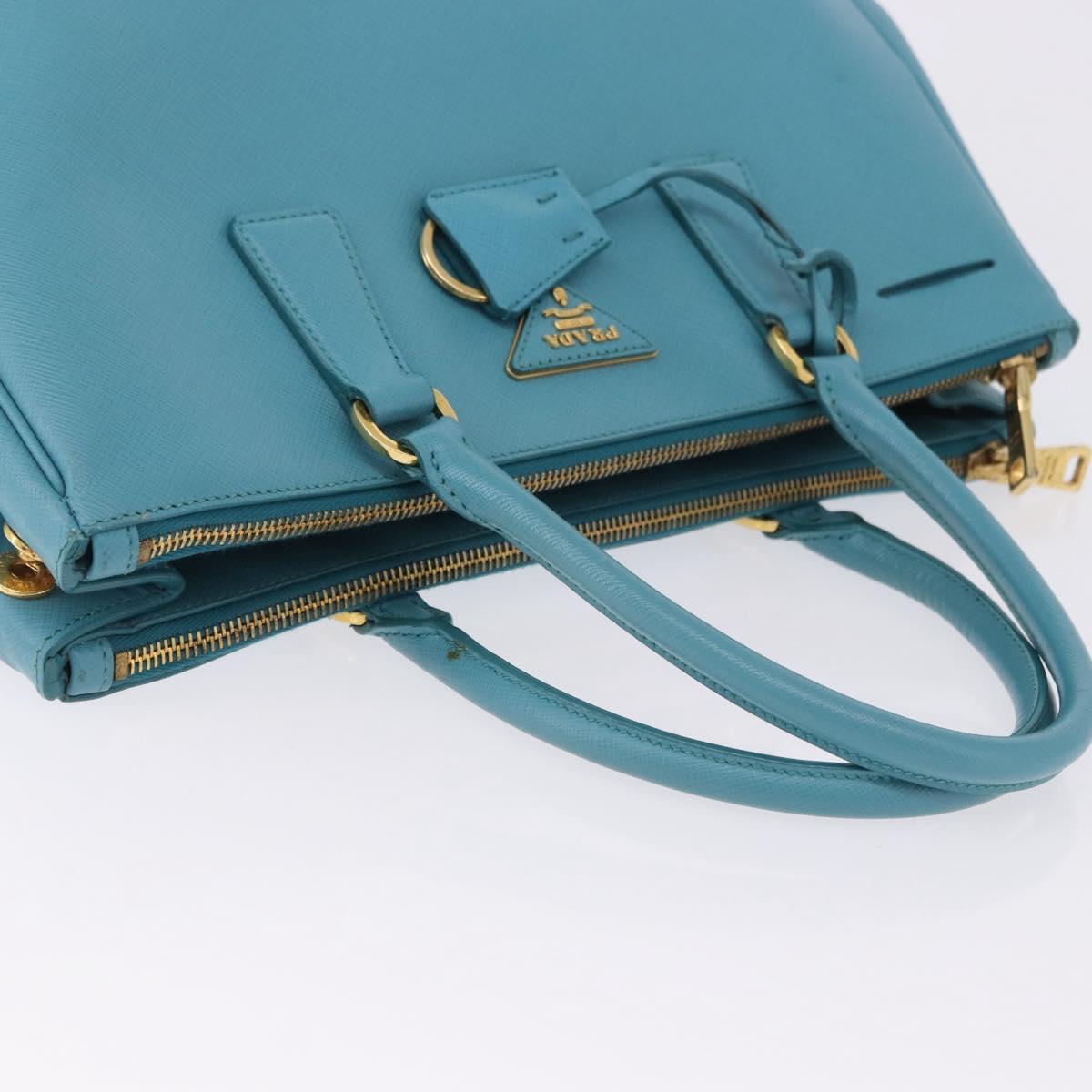 PRADA Galleria Hand Bag Saffiano leather Turquoise Blue Gold Auth 198284V