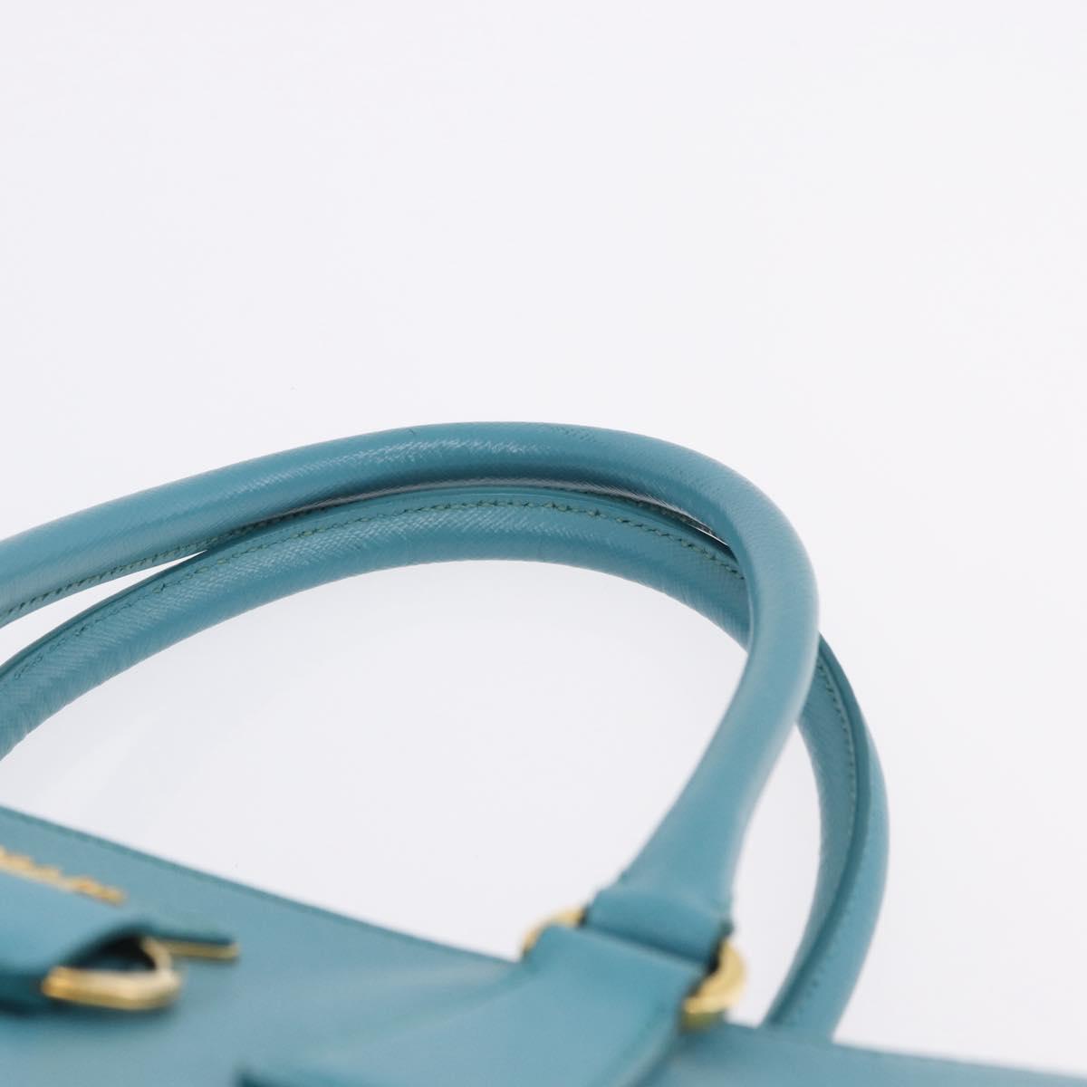 PRADA Galleria Hand Bag Saffiano leather Turquoise Blue Gold Auth 198284V