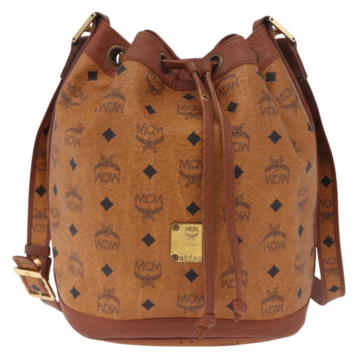 MCM Logogram Vicetos Shoulder Bag PVC Leather Brown Gold Auth 198285