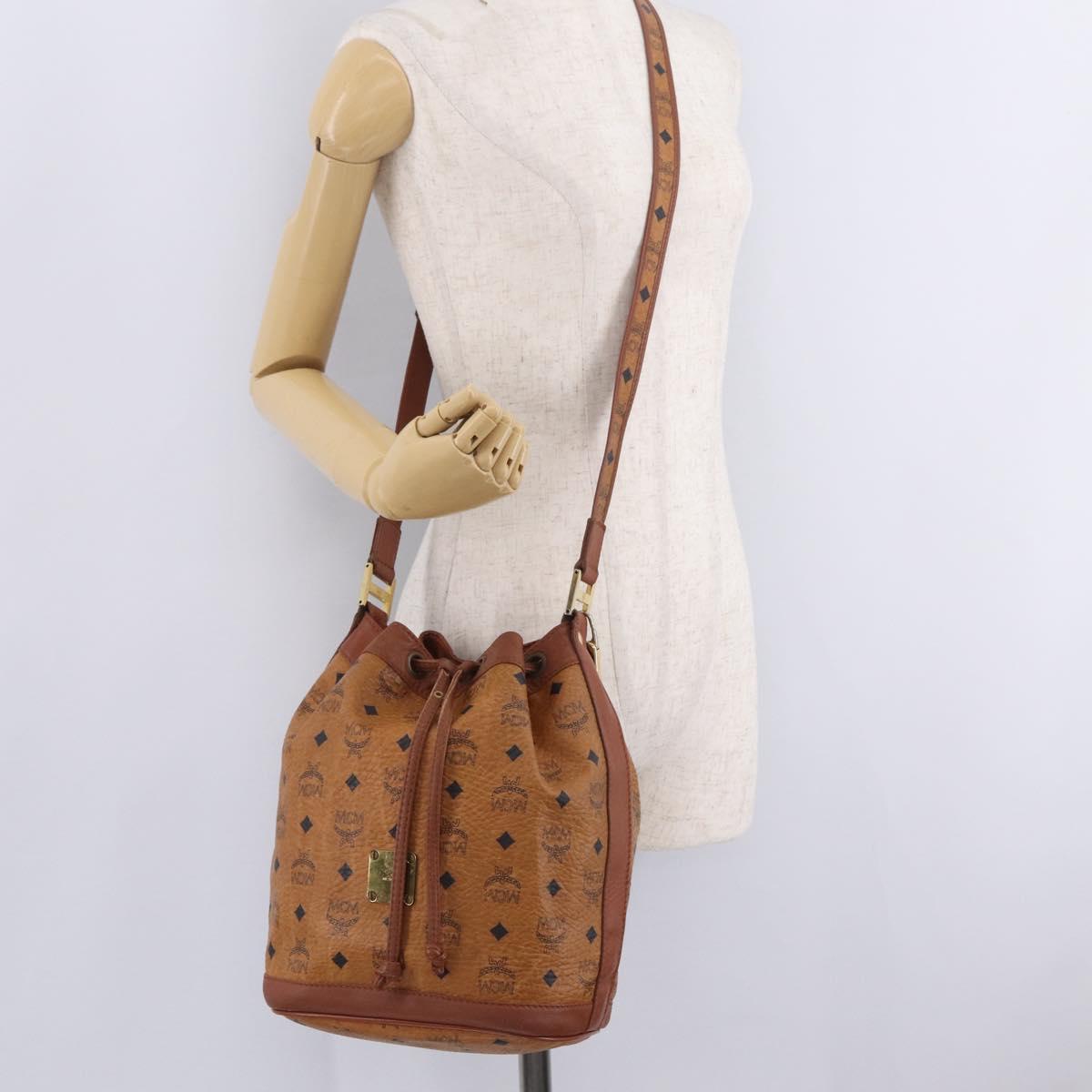MCM Logogram Vicetos Shoulder Bag PVC Leather Brown Gold Auth 198285