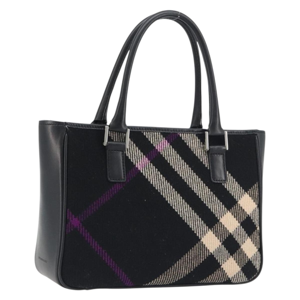 BURBERRY Nova Check Hand Bag Wool Black Silver Auth 198286A