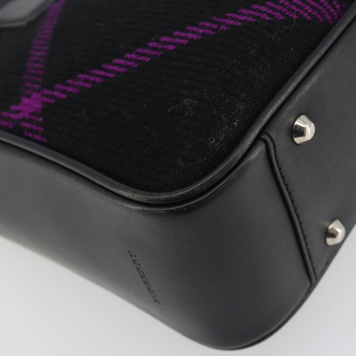 BURBERRY Nova Check Hand Bag Wool Black Silver Auth 198286A