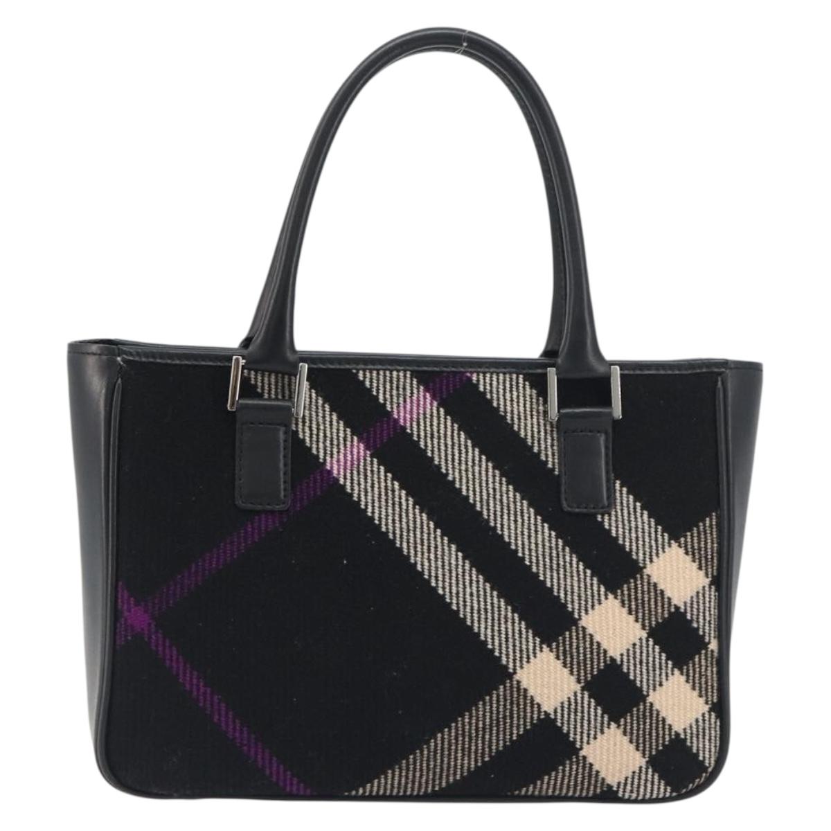 BURBERRY Nova Check Hand Bag Wool Black Silver Auth 198286A