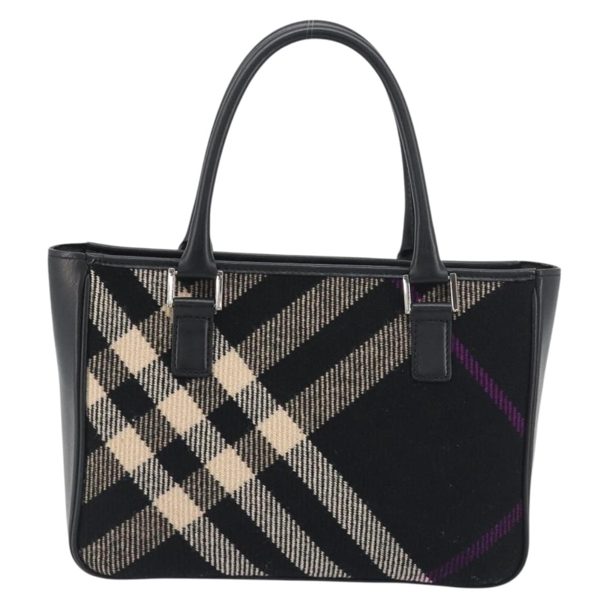 BURBERRY Nova Check Hand Bag Wool Black Silver Auth 198286A