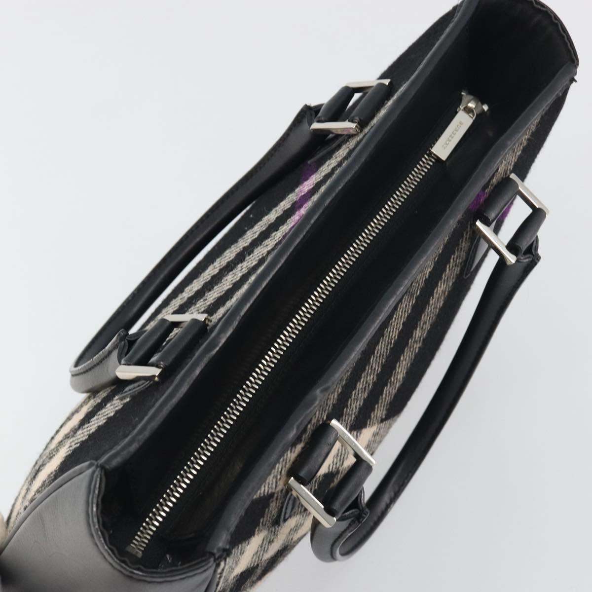 BURBERRY Nova Check Hand Bag Wool Black Silver Auth 198286A