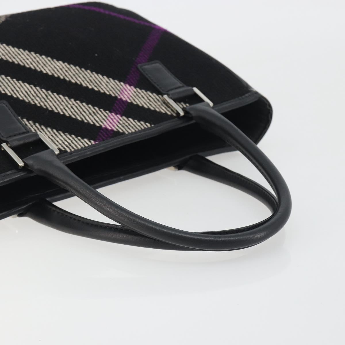 BURBERRY Nova Check Hand Bag Wool Black Silver Auth 198286A