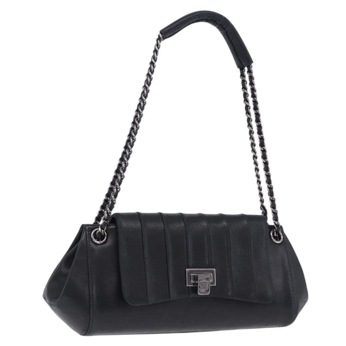 CHANEL Chain Matelasse Shoulder Bag Lamb Skin Black Silver CC Auth 198287V