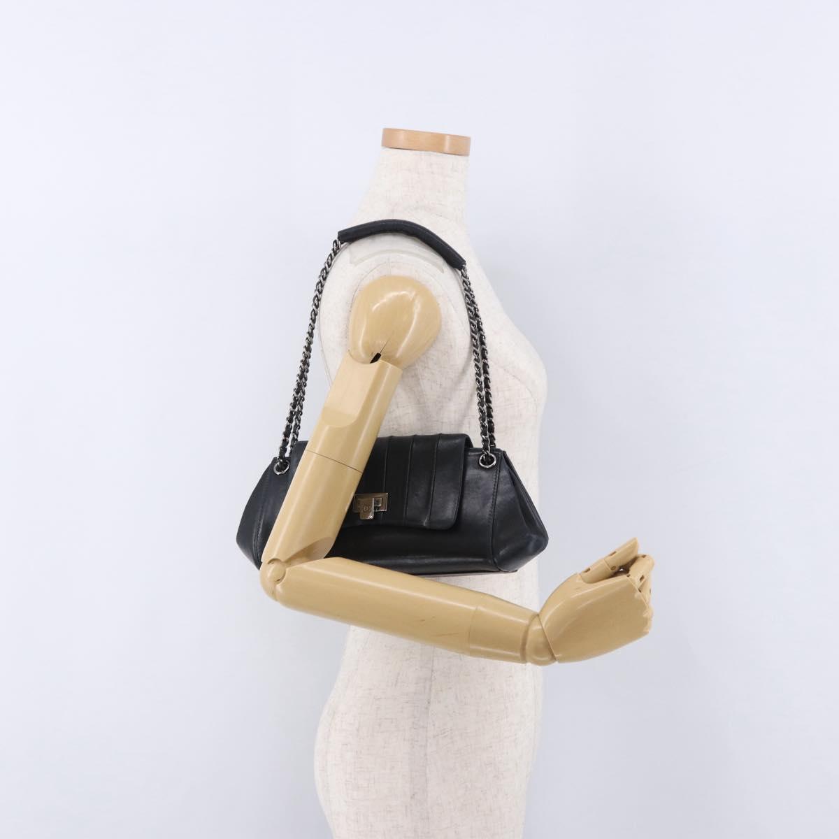 CHANEL Chain Matelasse Shoulder Bag Lamb Skin Black Silver CC Auth 198287V