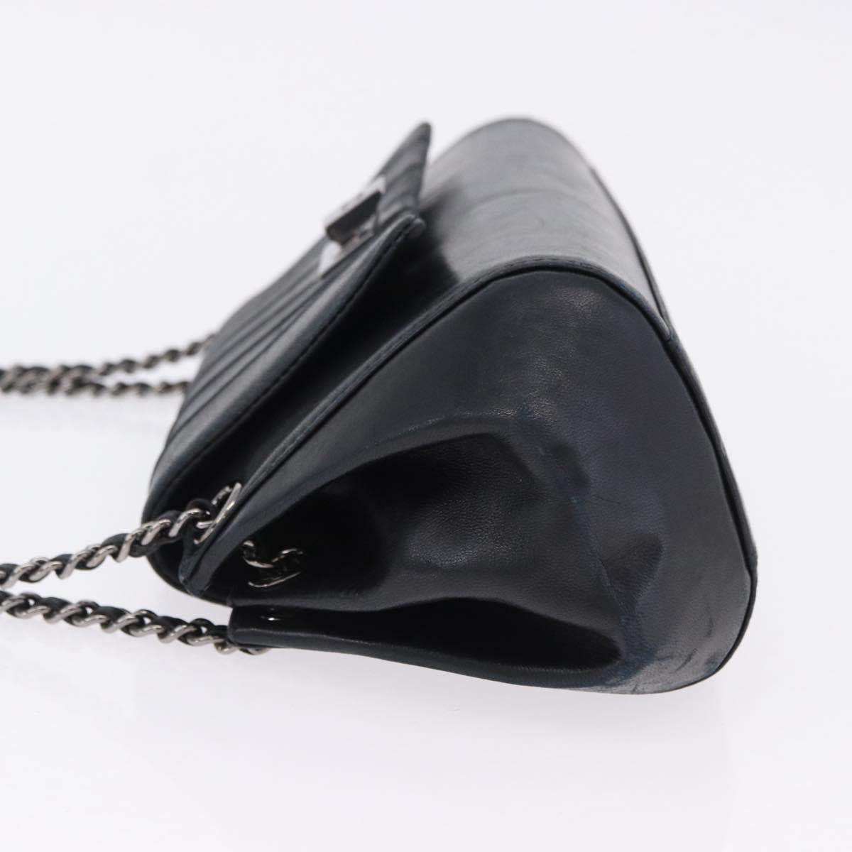 CHANEL Chain Matelasse Shoulder Bag Lamb Skin Black Silver CC Auth 198287V