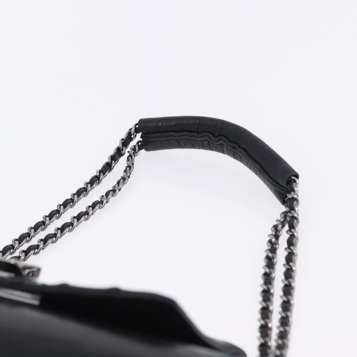 CHANEL Chain Matelasse Shoulder Bag Lamb Skin Black Silver CC Auth 198287V