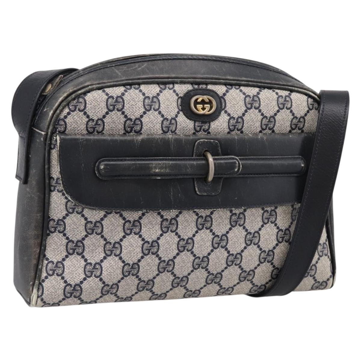 GUCCI GG Supreme Shoulder Bag PVC Navy Gold Auth 198291
