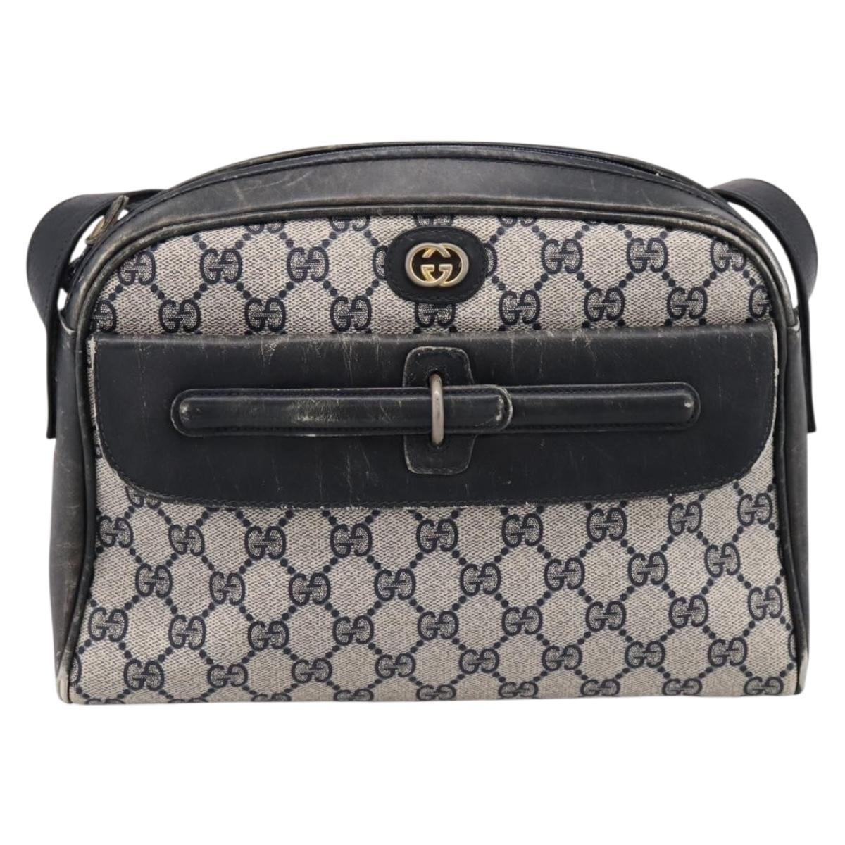 GUCCI GG Supreme Shoulder Bag PVC Navy Gold Auth 198291
