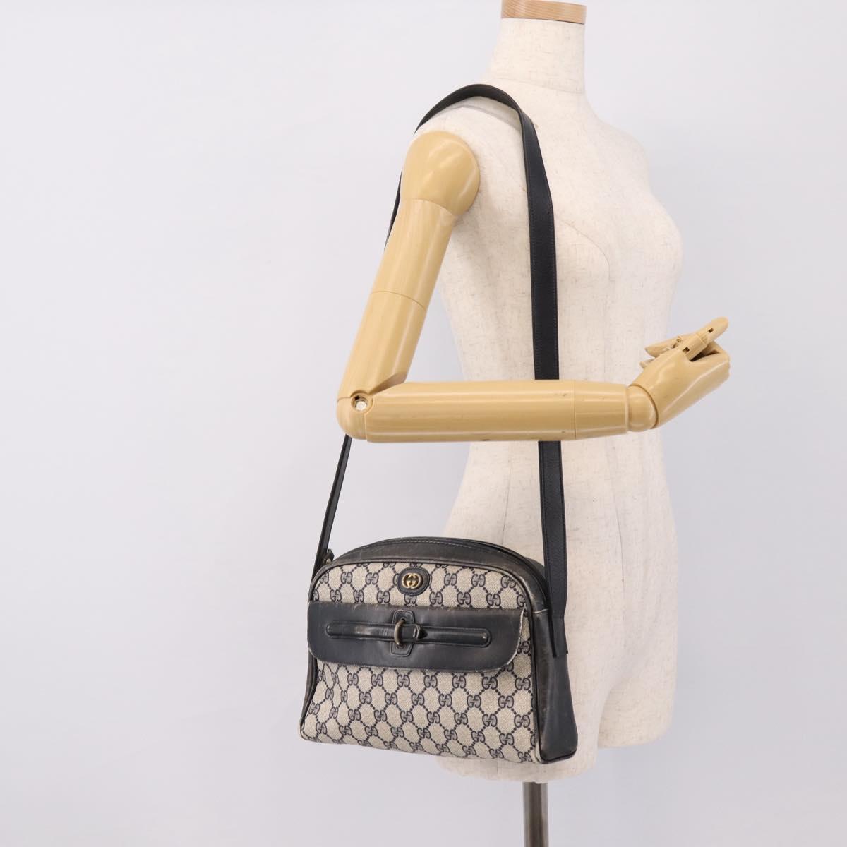 GUCCI GG Supreme Shoulder Bag PVC Navy Gold Auth 198291