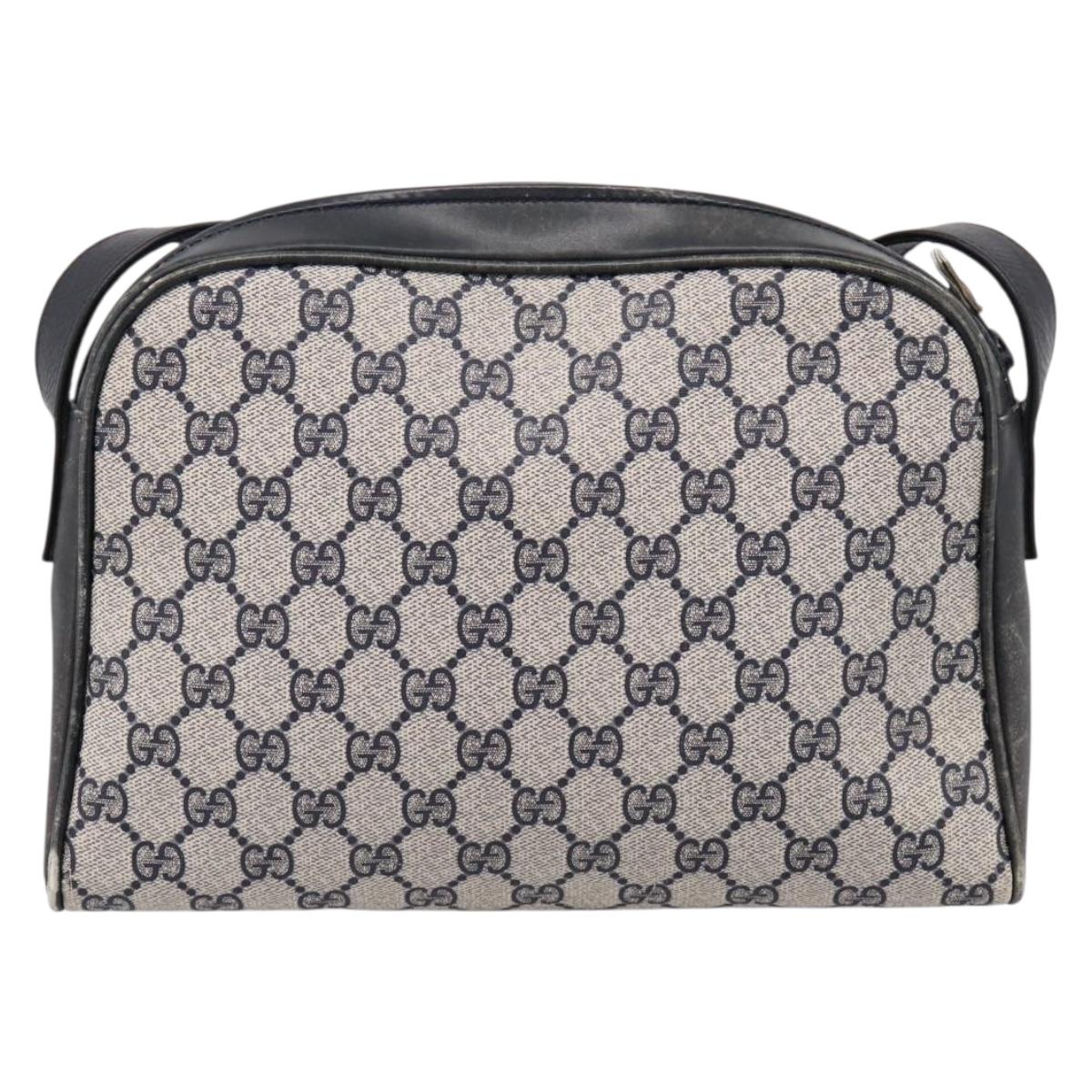 GUCCI GG Supreme Shoulder Bag PVC Navy Gold Auth 198291