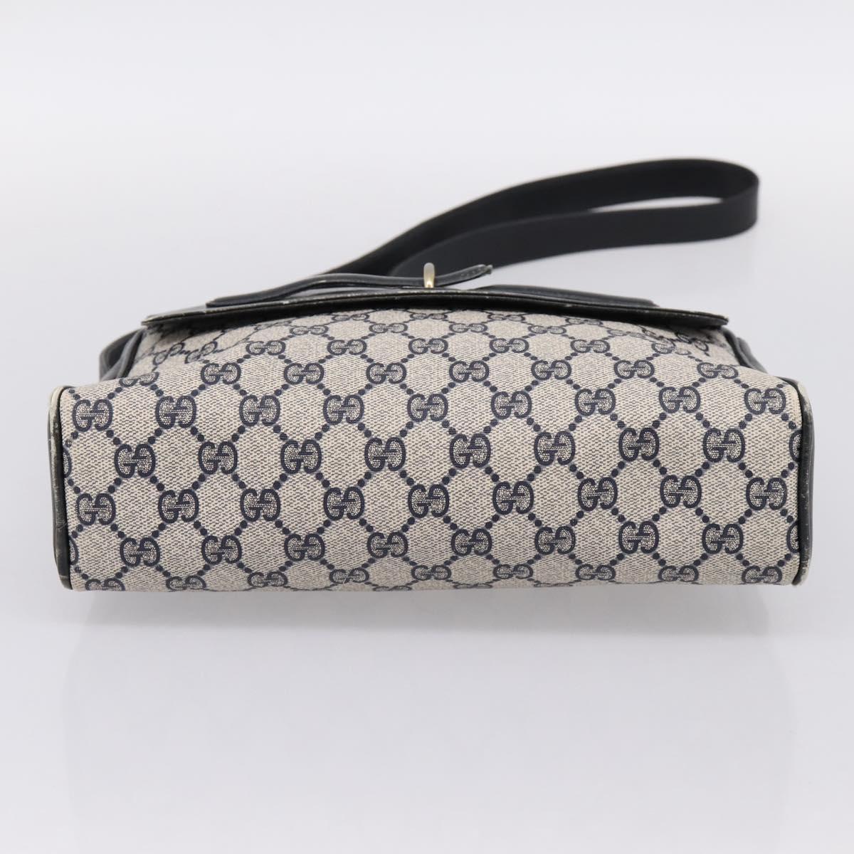 GUCCI GG Supreme Shoulder Bag PVC Navy Gold Auth 198291