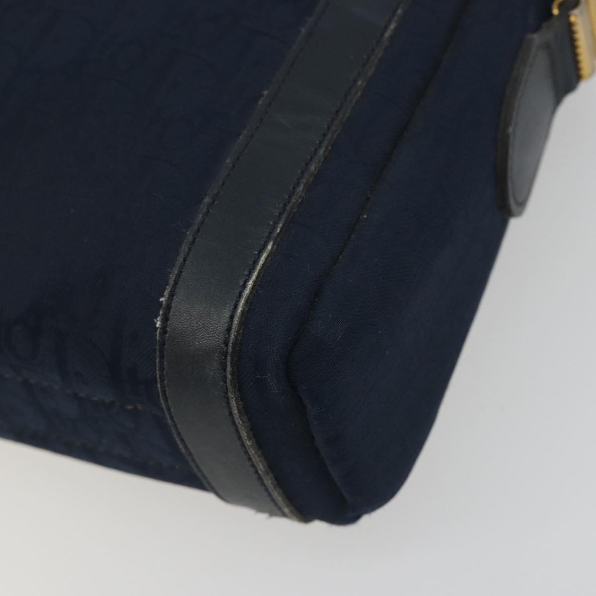 Christian Dior Trotter Canvas Shoulder Bag Navy Gold Auth 198292