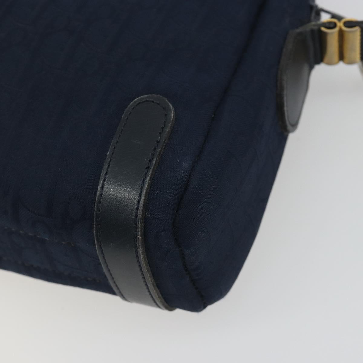 Christian Dior Trotter Canvas Shoulder Bag Navy Gold Auth 198292