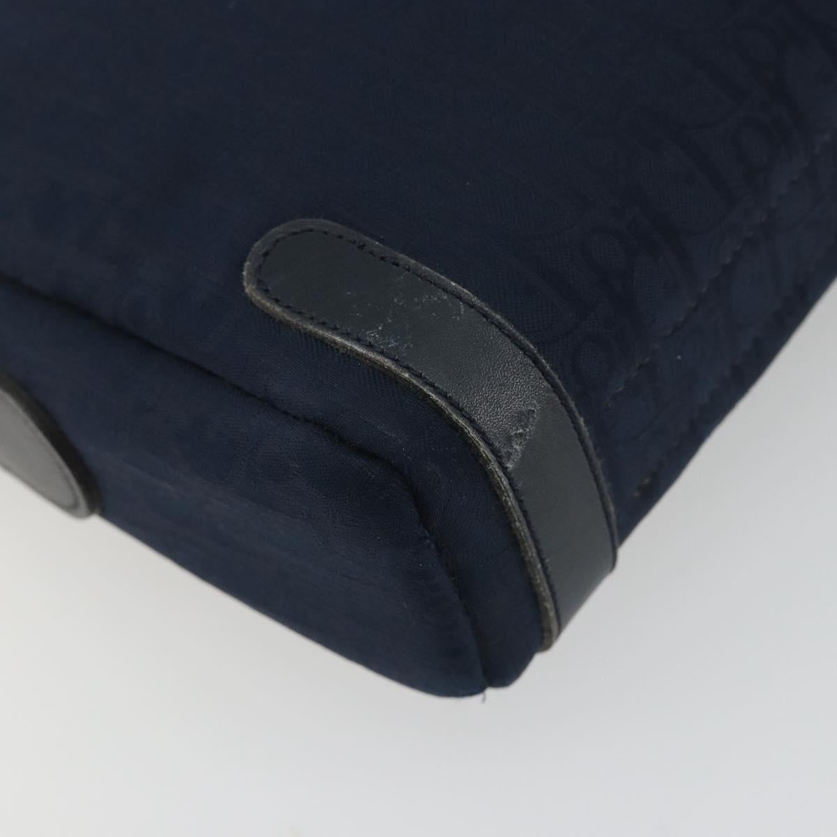 Christian Dior Trotter Canvas Shoulder Bag Navy Gold Auth 198292